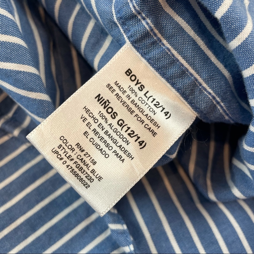 FADED GLORY • Vintage Wash Blue Striped Long Sleeve Button-Down Shirt, L 12/14 - Picture 13 of 14